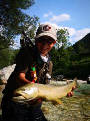 Eben, Otto and Andrew fly fishing Slovenia July, nice Marble
